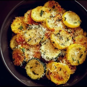 Delicious roasted summer squash topped with Parmesan cheese.