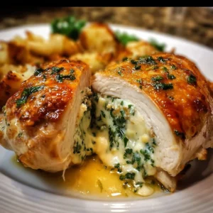 Delicious Ruth's Chris stuffed chicken copycat recipe plated beautifully.