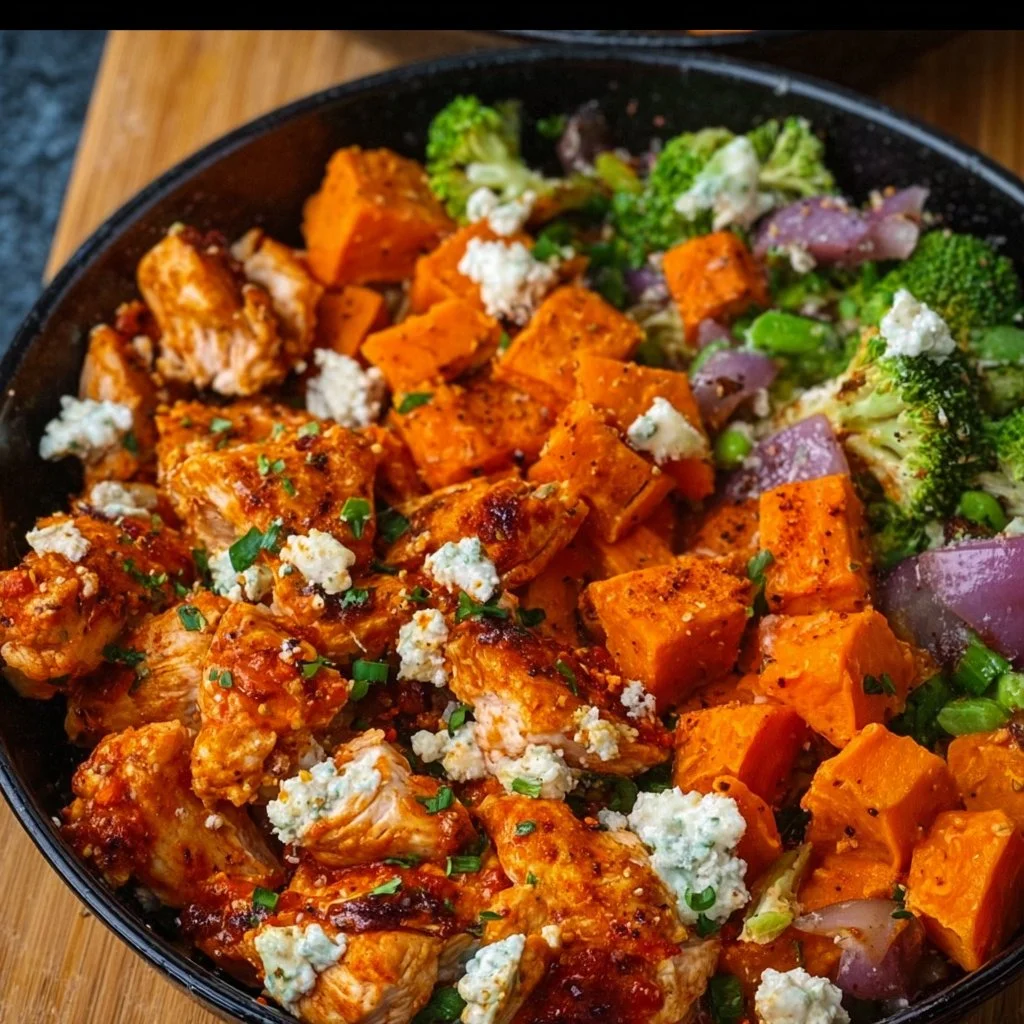 Savor Sheet Pan Buffalo Chicken and Sweet Potato Bowls Tonight