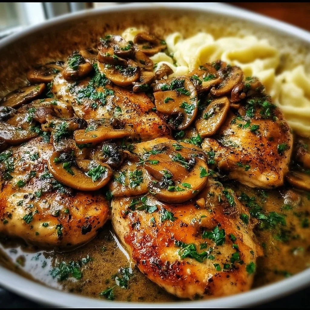 Savory Chicken Marsala with mushroom sauce served on a plate