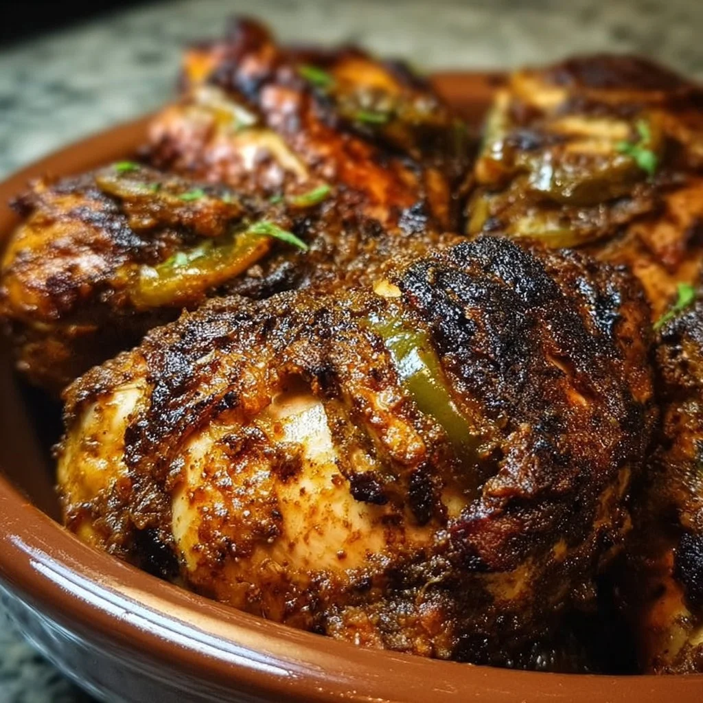 Slow Cooker Jerk Chicken served with rice and garnish