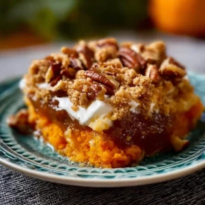 Delicious Southern sweet potato casserole topped with marshmallows and pecans
