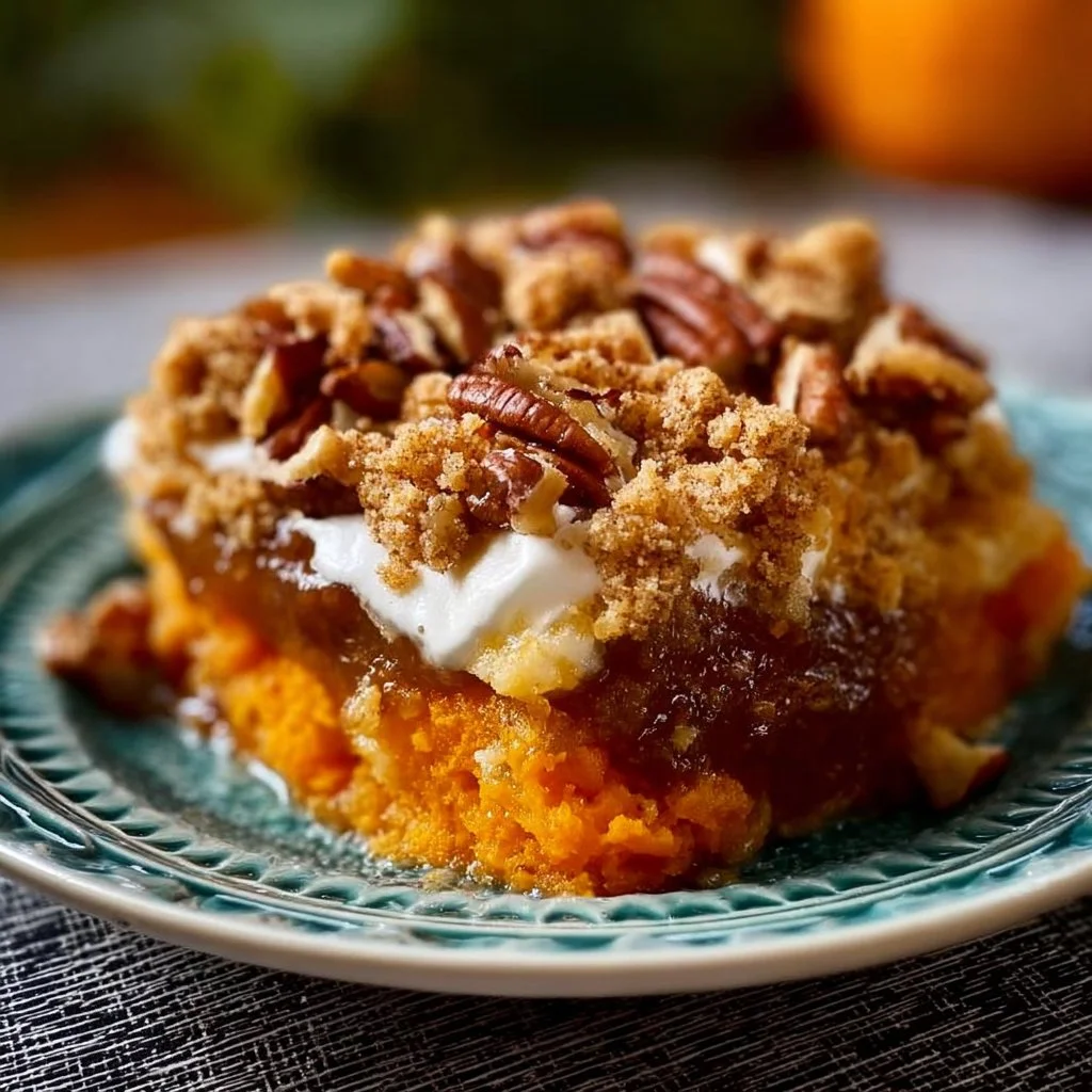 Delicious Southern sweet potato casserole topped with marshmallows and pecans