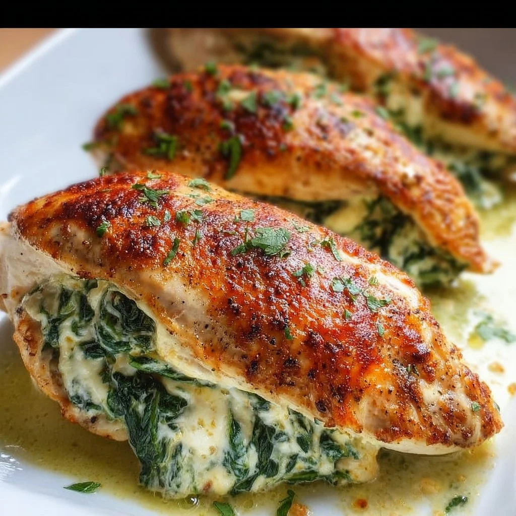 Healthy spinach stuffed chicken breasts for a low carb dinner option