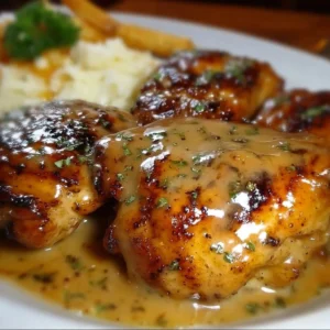 Delicious Texas Roadhouse Smothered Chicken topped with savory ingredients.