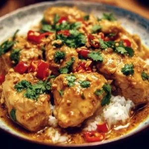 Delicious Thai Peanut Chicken with creamy peanut sauce and fresh ingredients