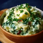 Plate of traditional Irish Colcannon with mashed potatoes and cabbage.