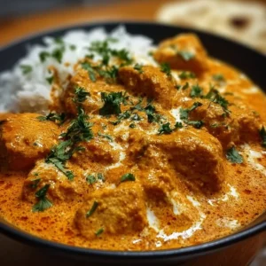 Delicious plate of ultimate authentic butter chicken with rich sauce and spices