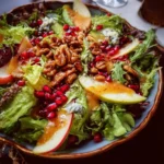 Winter Christmas Salad topped with Honey Mustard Dressing, festive and healthy.