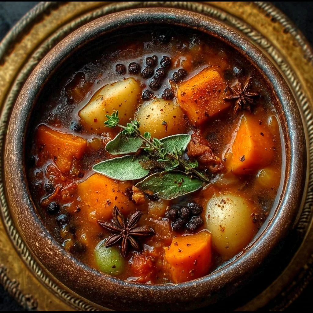 Bowl of Witches Brew Stew, a spooky and hearty Halloween dish