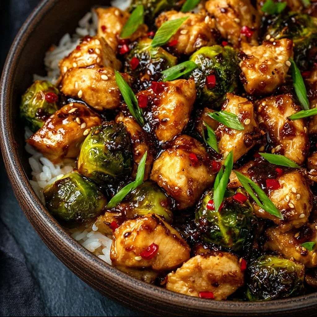 Air Fryer Sweet Chili Chicken and Brussels Sprouts