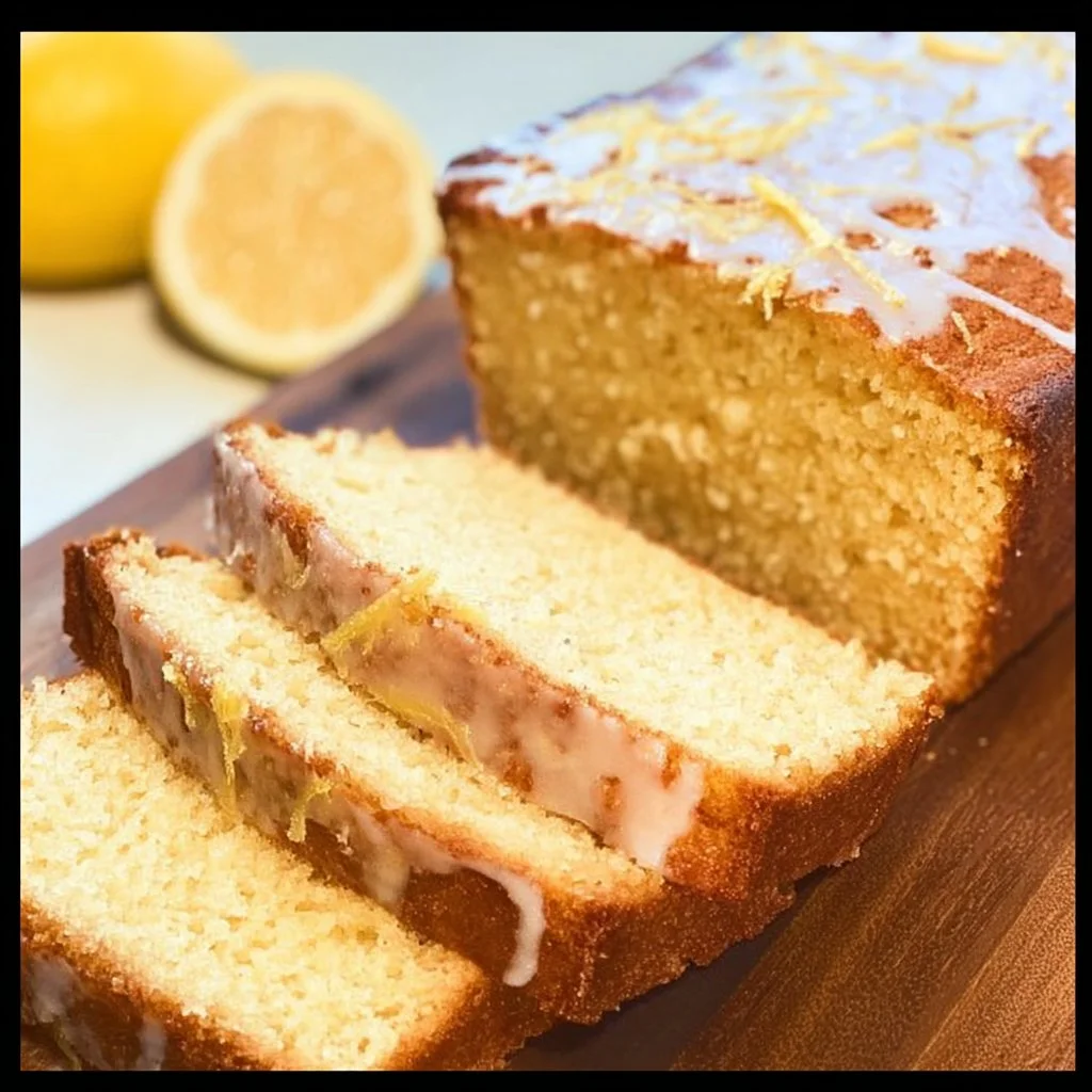 Delicious Almond Flour Lemon Bread topped with lemon zest and sliced lemons