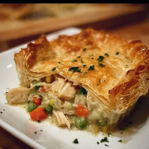 High protein chicken pot pie served with fresh vegetables