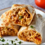 Delicious cheesy chicken burritos wrapped in tortillas