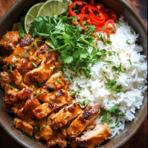 Delicious Coconut Chicken Rice Bowls featuring tender chicken and creamy coconut rice.