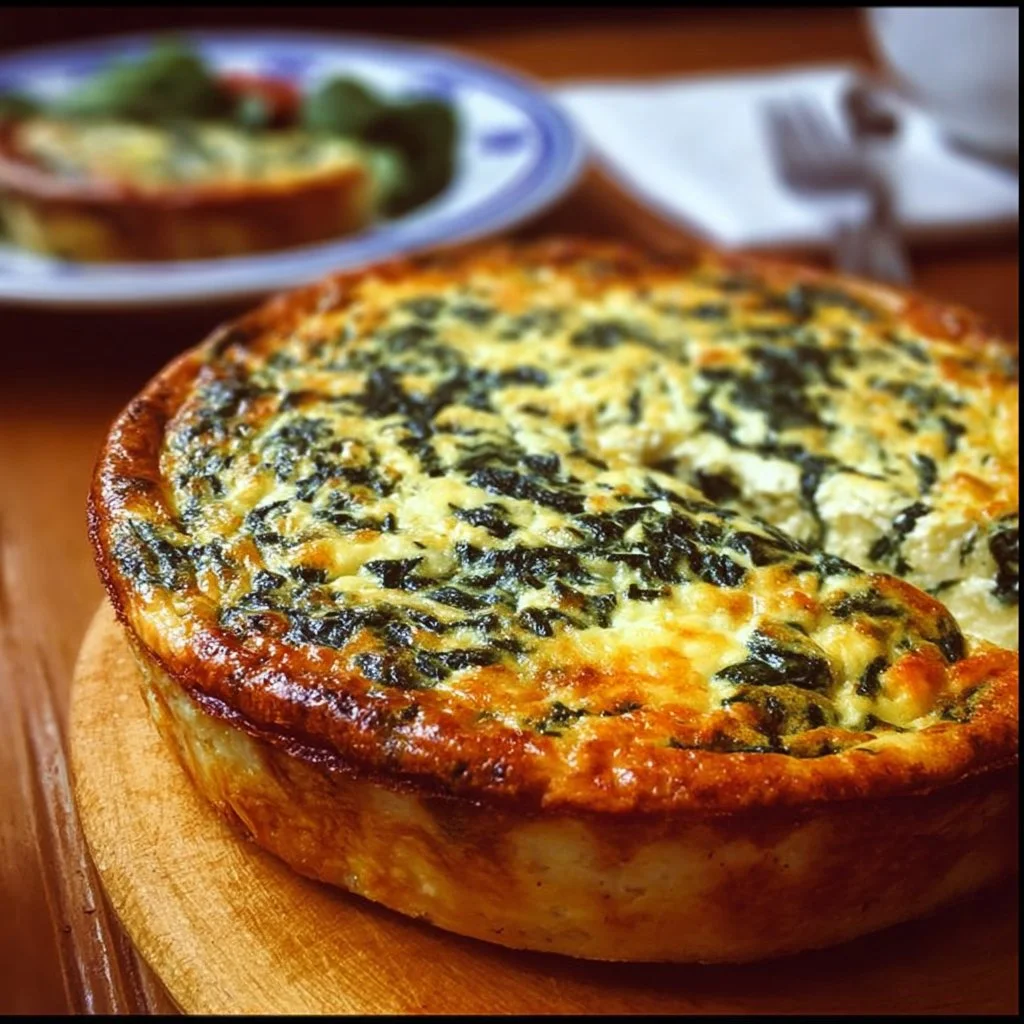 Cottage Cheese and Spinach Crustless Quiche served on a plate