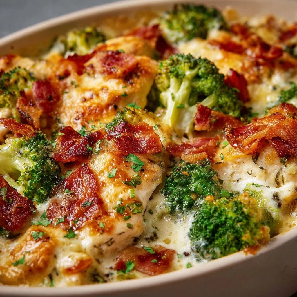 Creamy Low Carb Chicken Casserole with Broccoli and Bacon