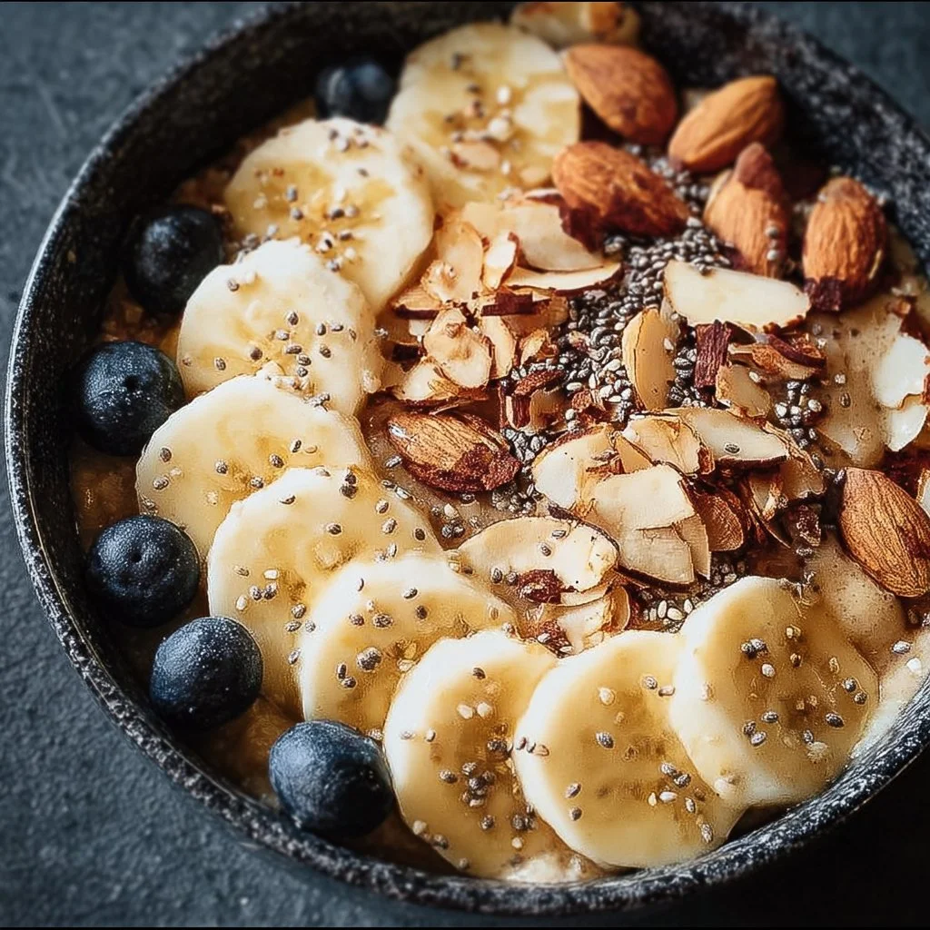 Gluten-free banana almond breakfast bowl recipe with fresh ingredients