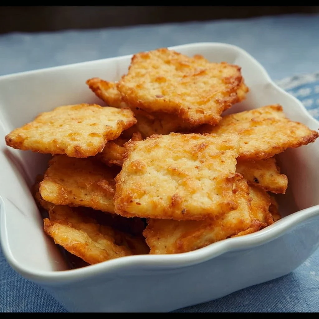 Homemade gluten-free cheese crackers on a plate, ready to enjoy.