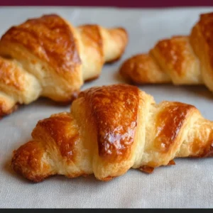 Flaky and buttery gluten free croissants on a baking sheet