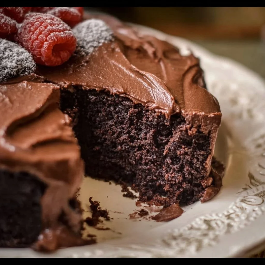 Gluten free dairy free chocolate cake recipe with rich frosting and decorative slices