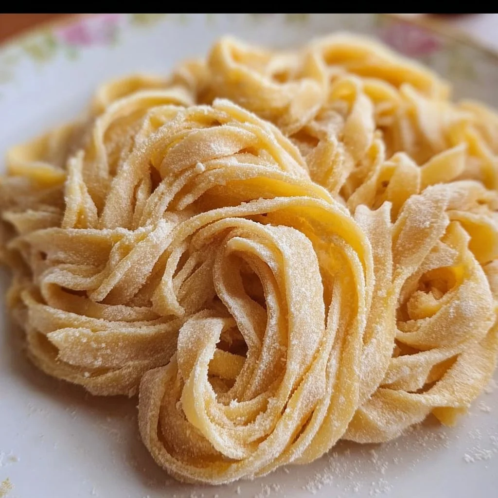 A bowl of gluten-free egg noodles topped with vegetables and sauce.