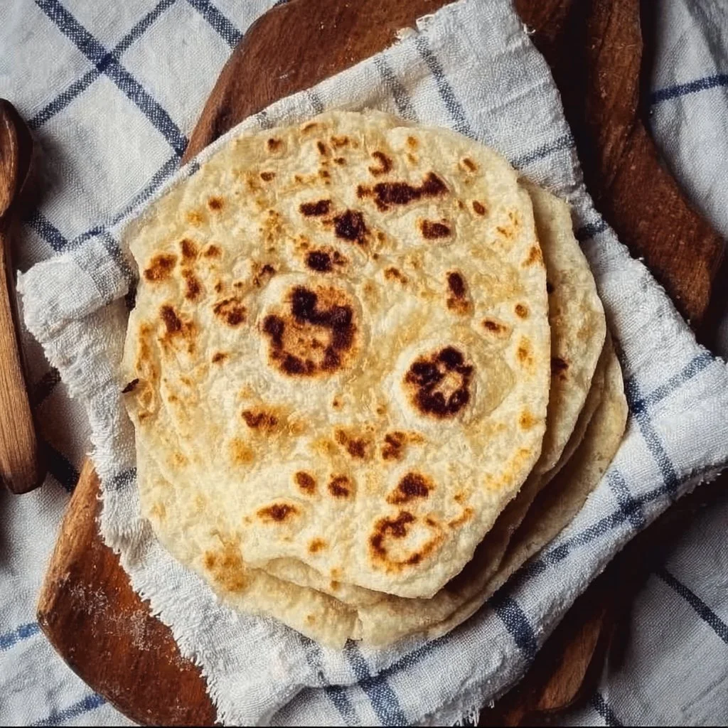 Homemade gluten free flatbread on a wooden cutting board.