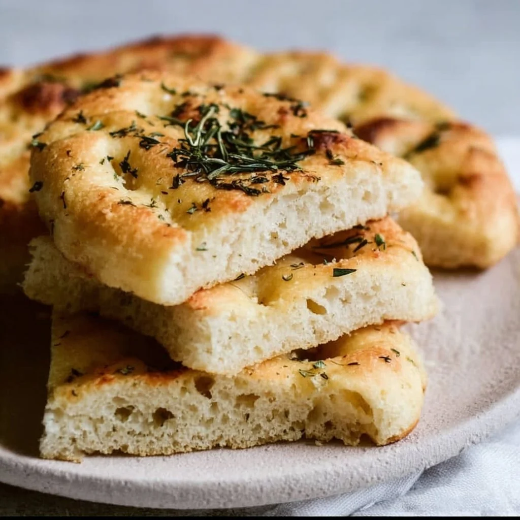 Freshly baked gluten-free focaccia bread with herbs and olive oil