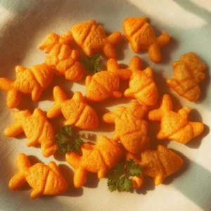 Homemade Gluten Free Goldfish crackers on a wooden plate