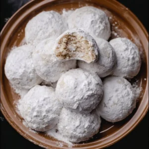 Gluten-free Mexican wedding cookies on a festive plate