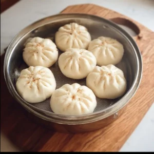 Gluten free steamed Chinese meat buns filled with savory meat
