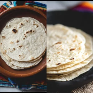 Homemade gluten-free tortillas stacked on a plate ready to use.