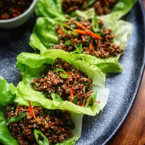 Delicious ground beef lettuce wraps served with fresh veggies and sauce