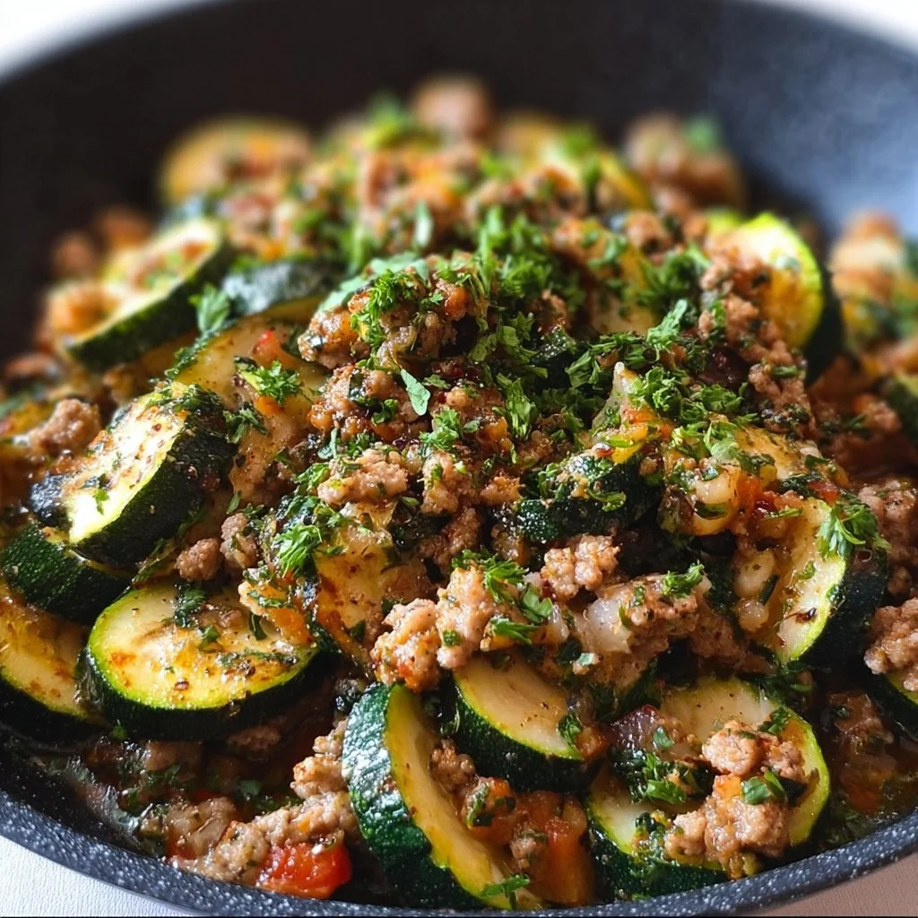 Ground Turkey and Zucchini Skillet recipe with vibrant vegetables in a pan