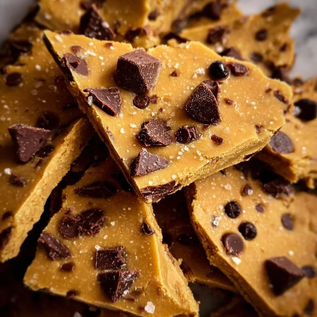 Delicious and healthy cookie dough bark with nuts and chocolate.
