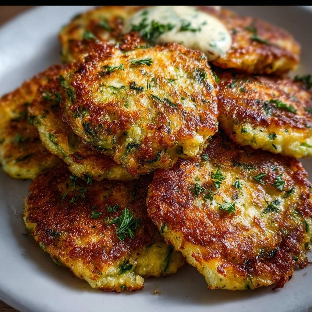 Delicious homemade healthy zucchini fritters served as a side dish.