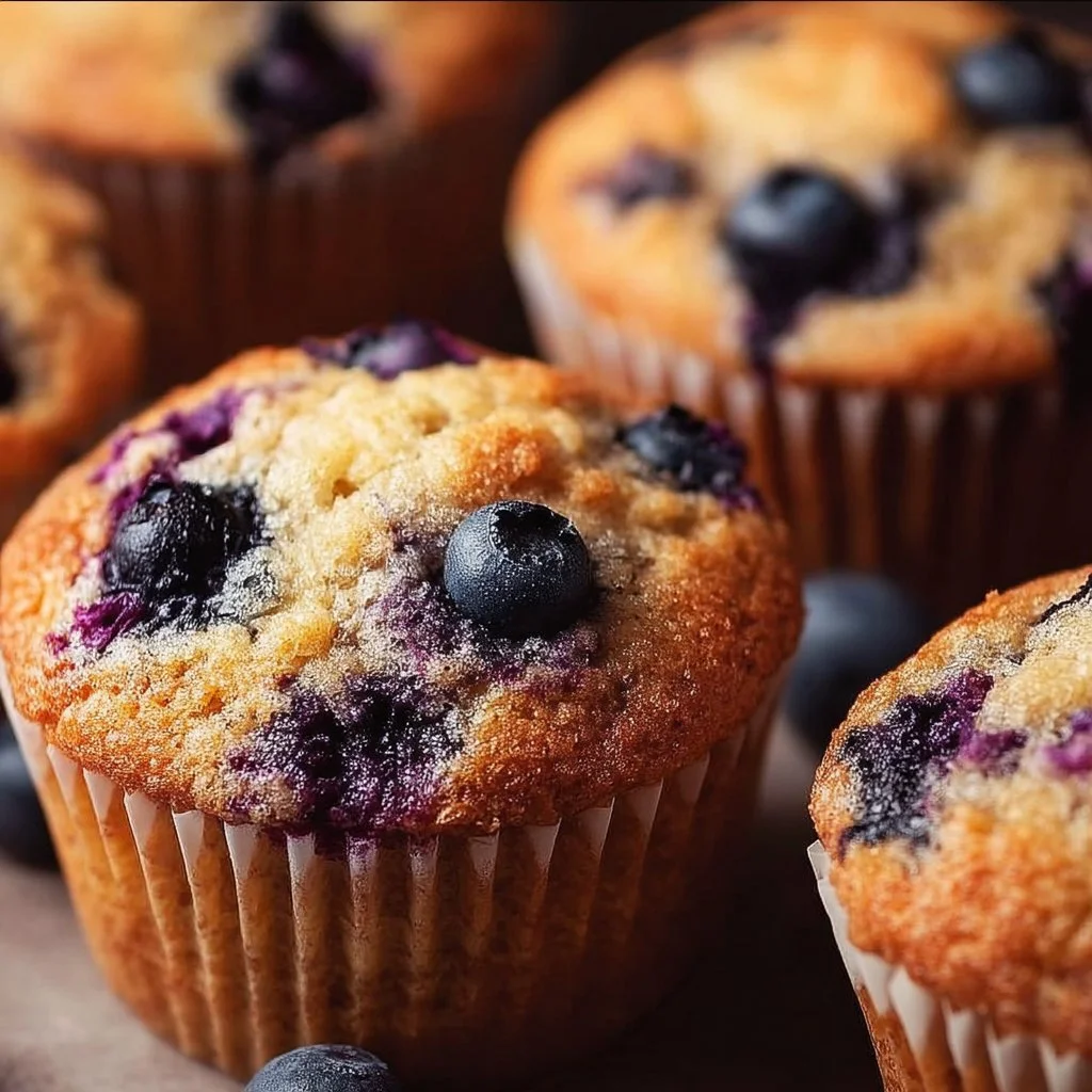 High protein blueberry muffins on a table, fresh and ready to eat