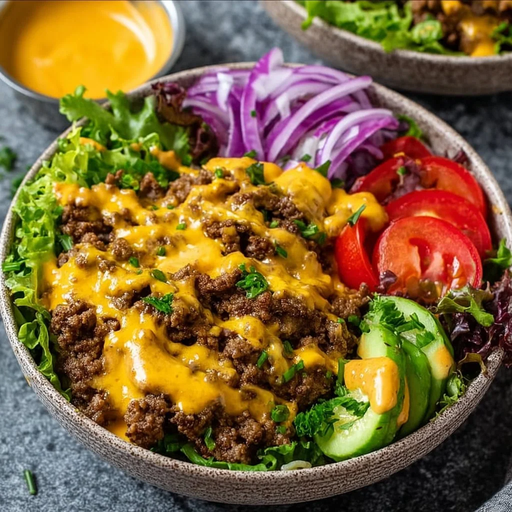 High-Protein Cheeseburger Bowls Recipe – Low-Carb Meal Prep with Ground Beef & Burger Sauce