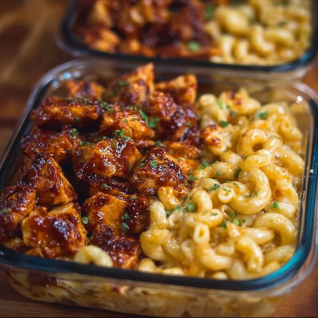 High Protein Honey BBQ Chicken Mac & Cheese Meal Prep