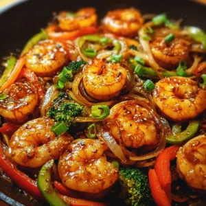High-protein one-pan shrimp stir fry with colorful vegetables