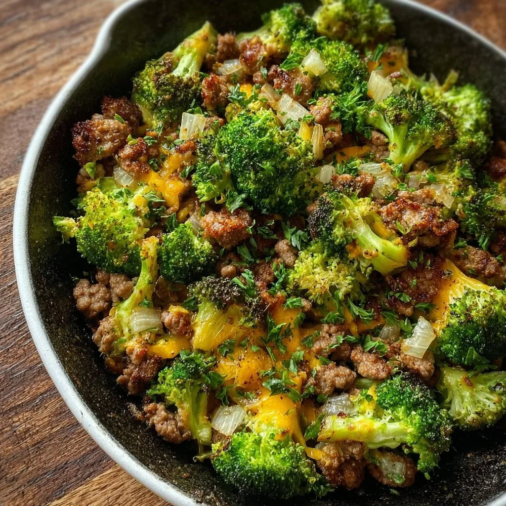 Keto Hamburger Broccoli Skillet recipe with ground beef and broccoli