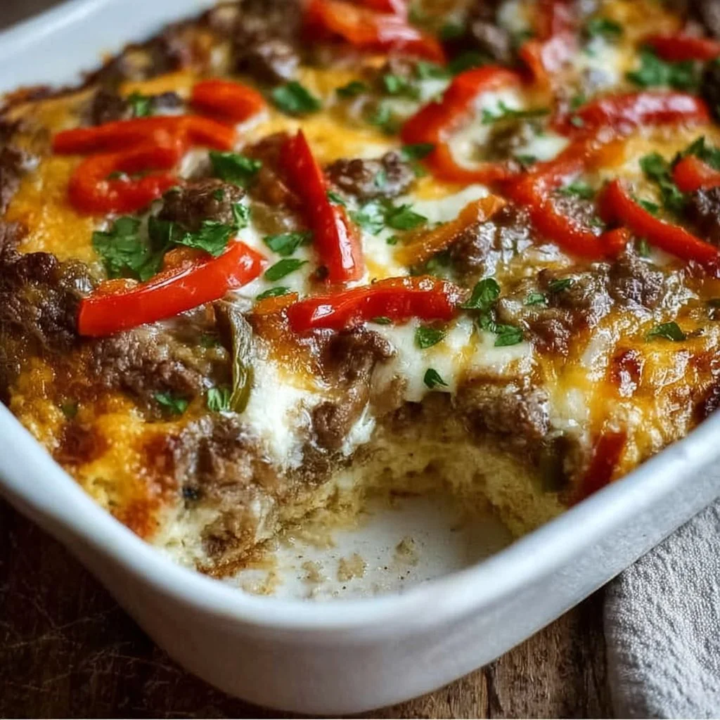 Low Carb Philly Cheesesteak Casserole