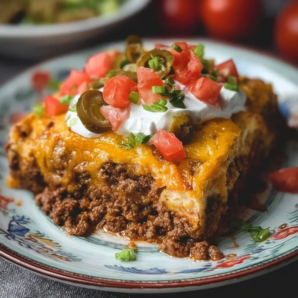 Low Carb Taco Casserole ready to serve in a baking dish