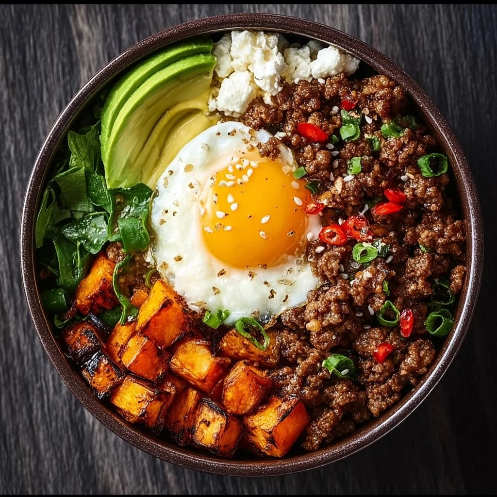 Viral hot honey ground beef bowl with vegetables for meal prep