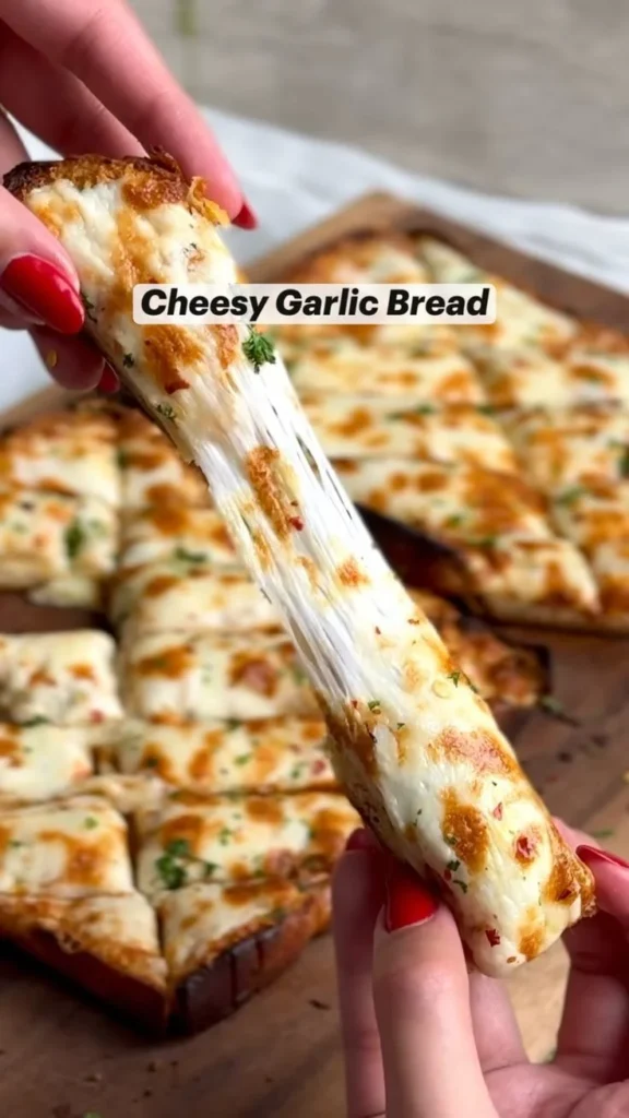 Delicious easy cheesy garlic bread with melted cheese and garlic on crusty bread